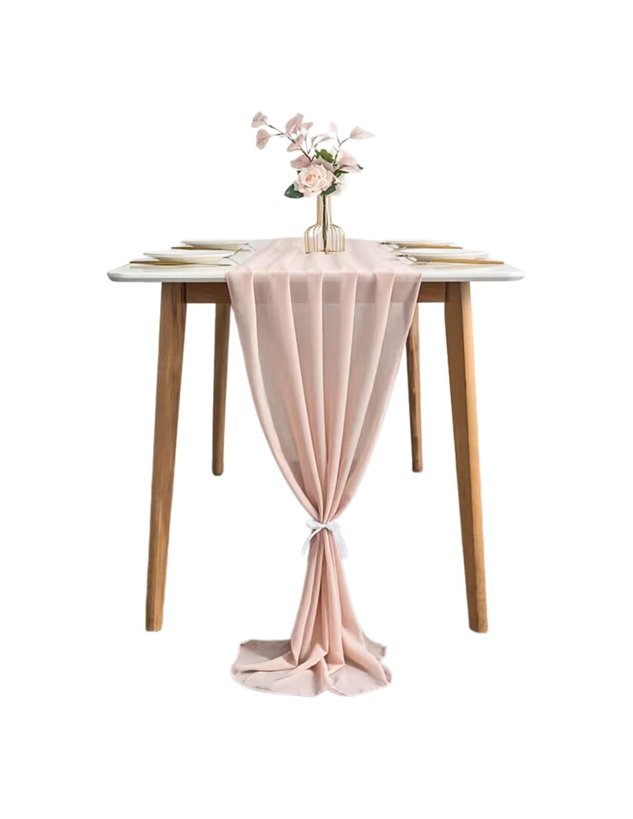 Peach chiffon table runner rental in Vaughan Maple bolton Mississauga for weddings, bridal showers and special events