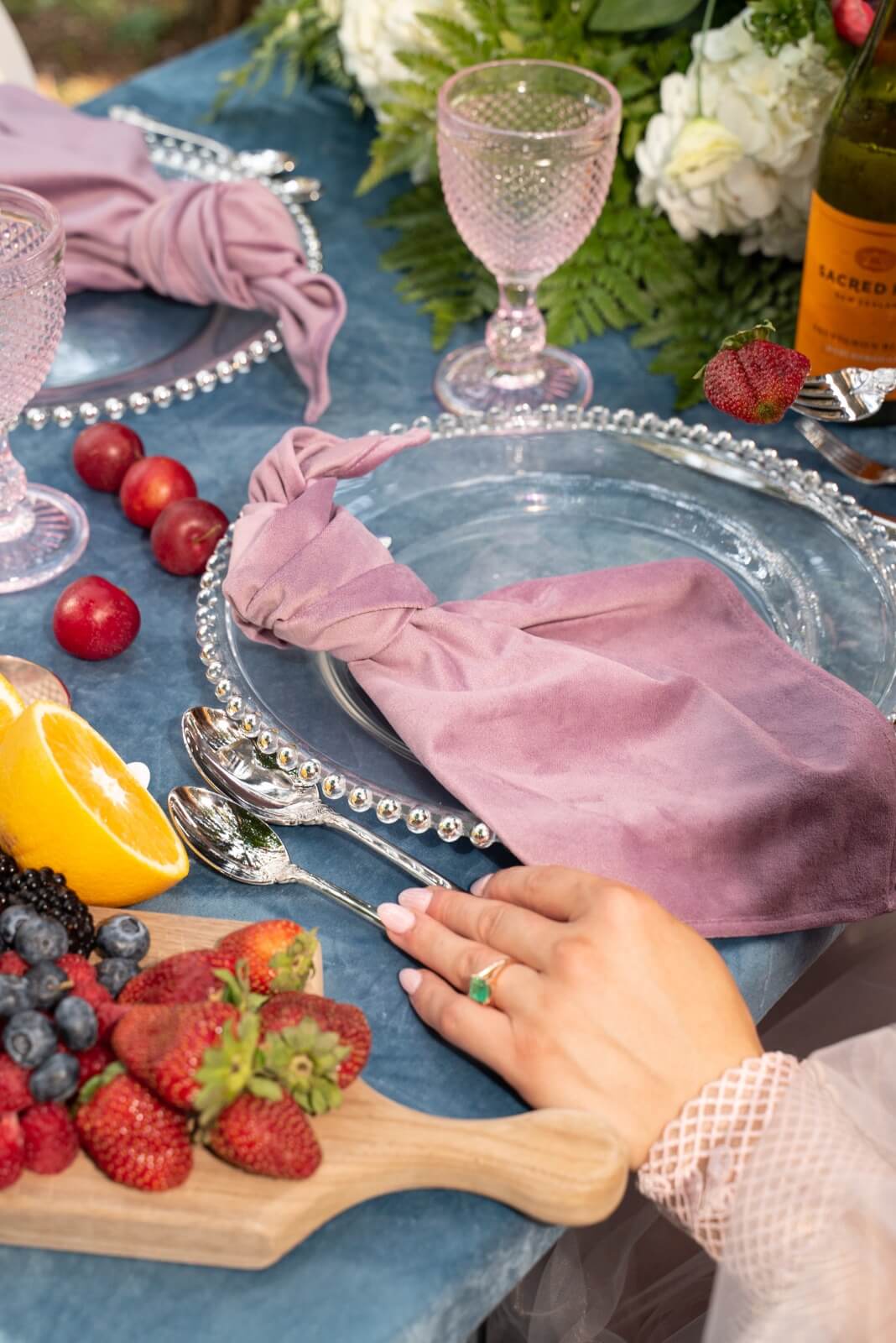 Silver beaded glass charger plate for special event in Mississauga