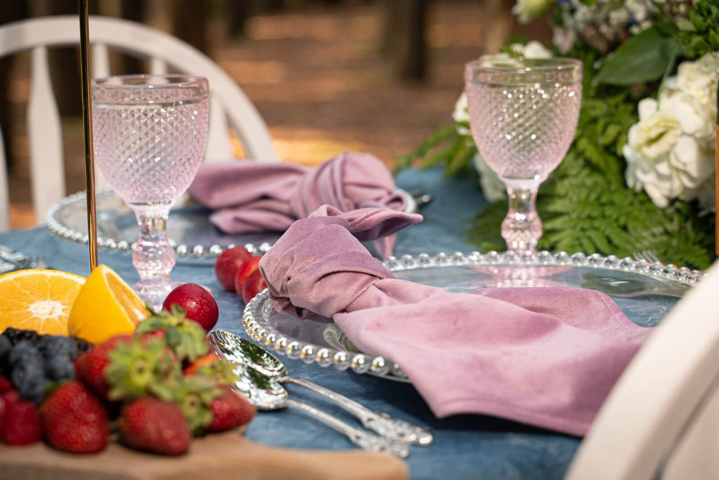 Silver beaded glass charger plate for special event rent in Vaughan