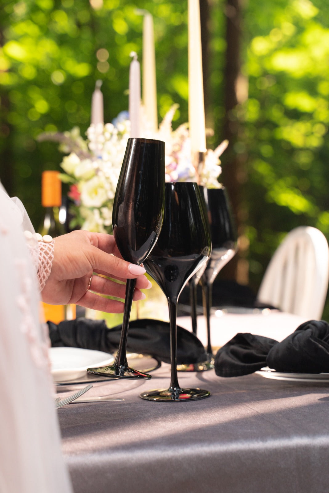Solid black wine or champagne flute rent in Toronto