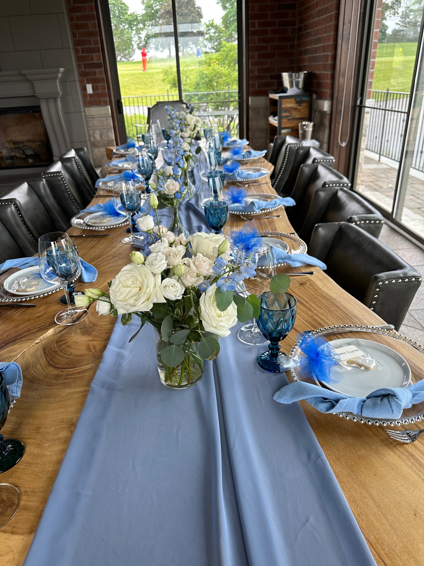 Dusty Blue chiffon table runner rent in Mississauga for special event