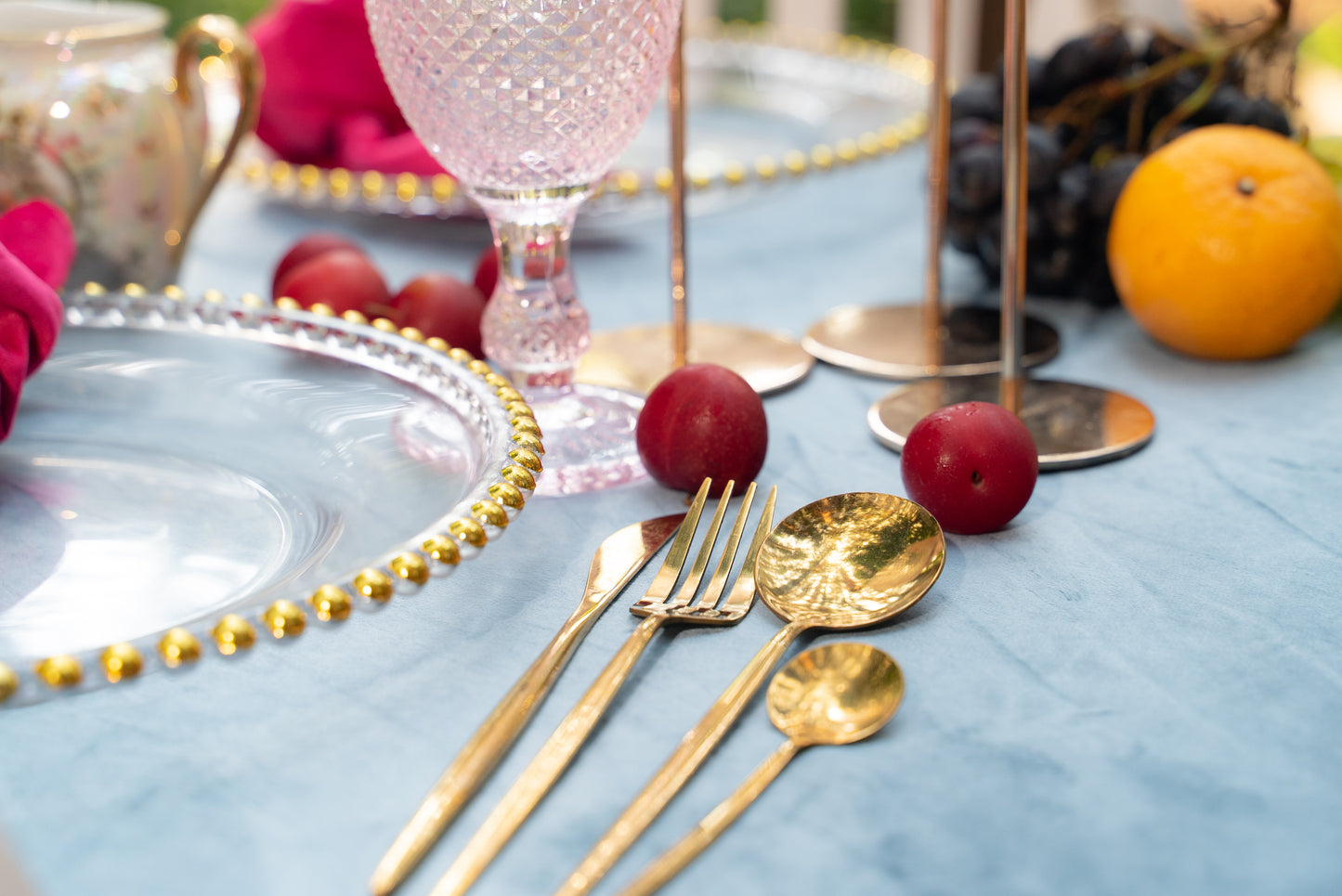 Gold beaded glass charger plate rent in Vaughan for wedding