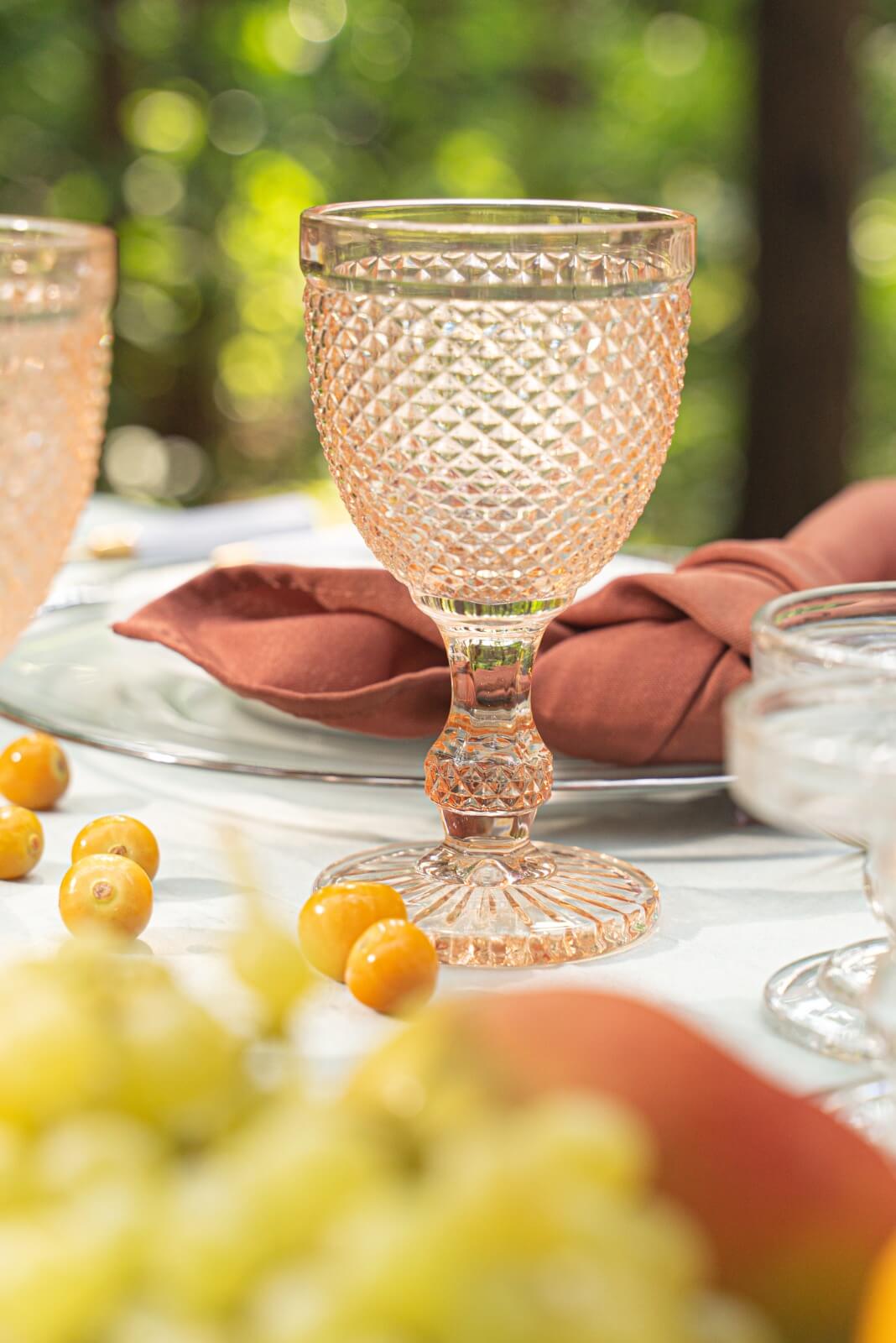 Peach stud goblet rental in vaughan Mississauga toronto for weddings, bridal shower and special events