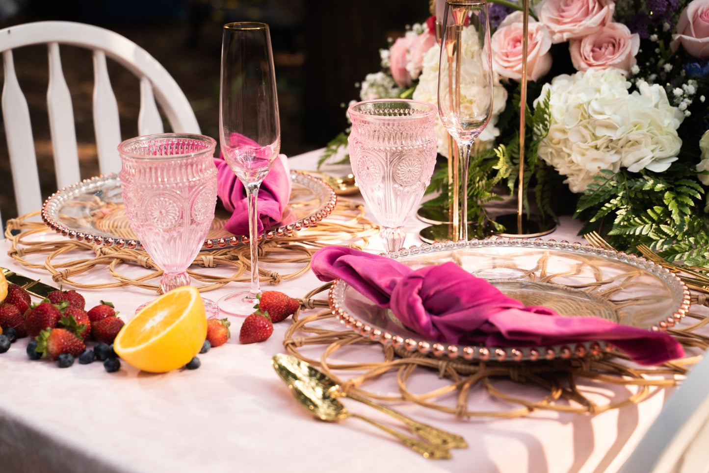 Pink champagne glass flute for table decor