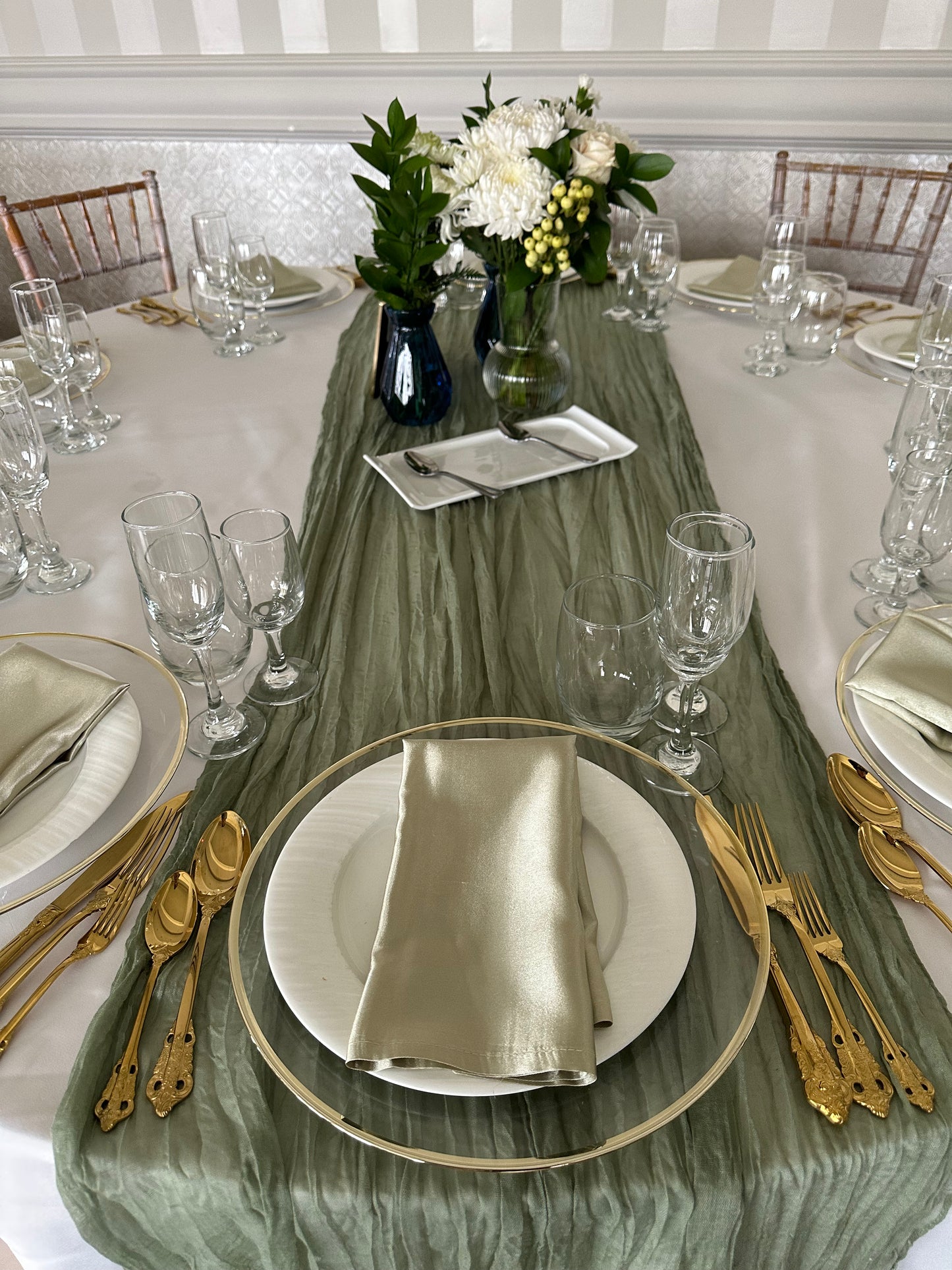 sage green table runner rent in Toronto for special event