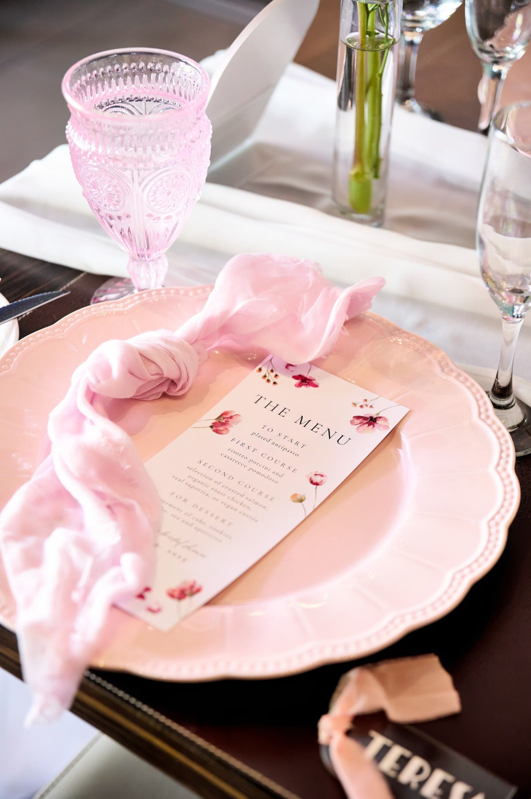 Pink Porcelain plate rent for bridal shower
