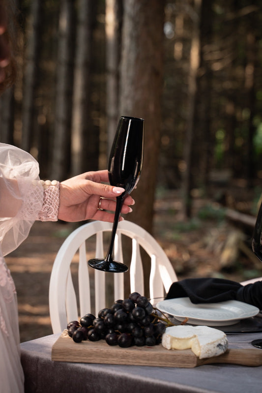 Solid black glassware for wedding rent in Vaughan