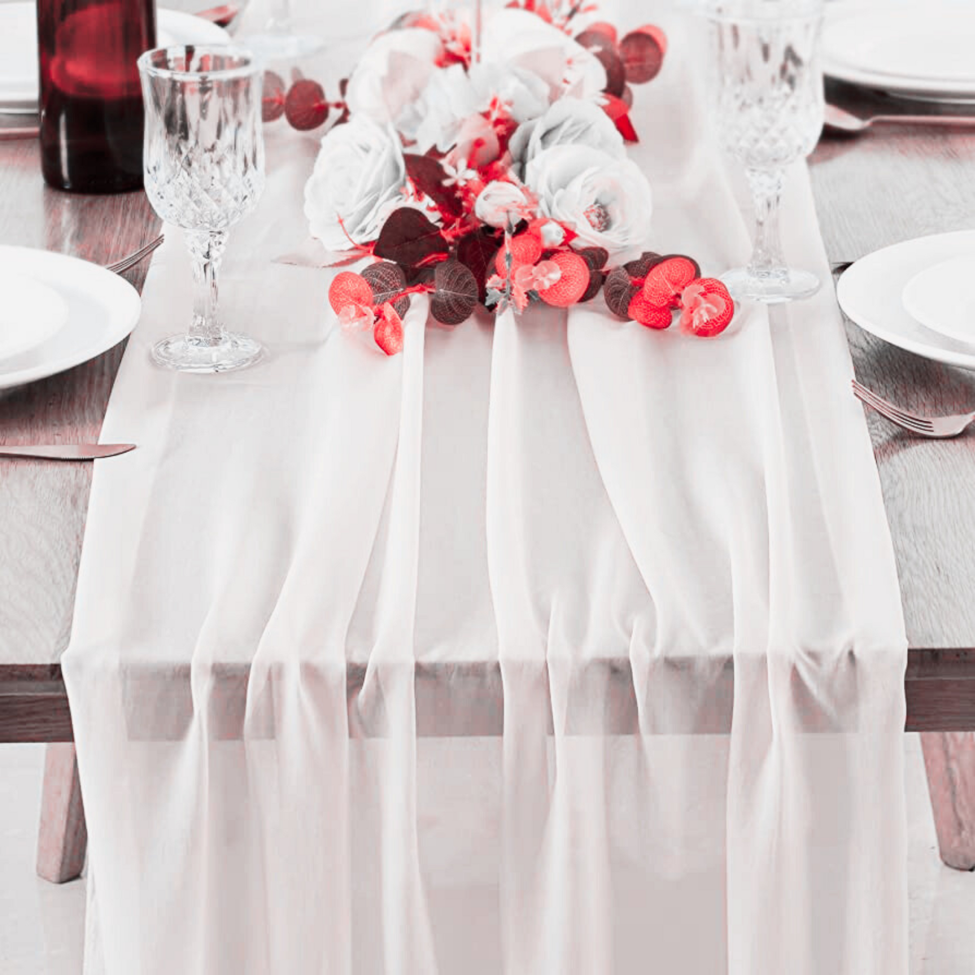White Chiffon Table Runner PISANI WEDDING DECOR