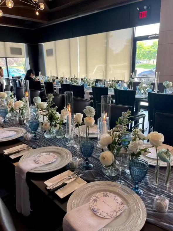 Blue decor for baby shower charger plate napkin goblet