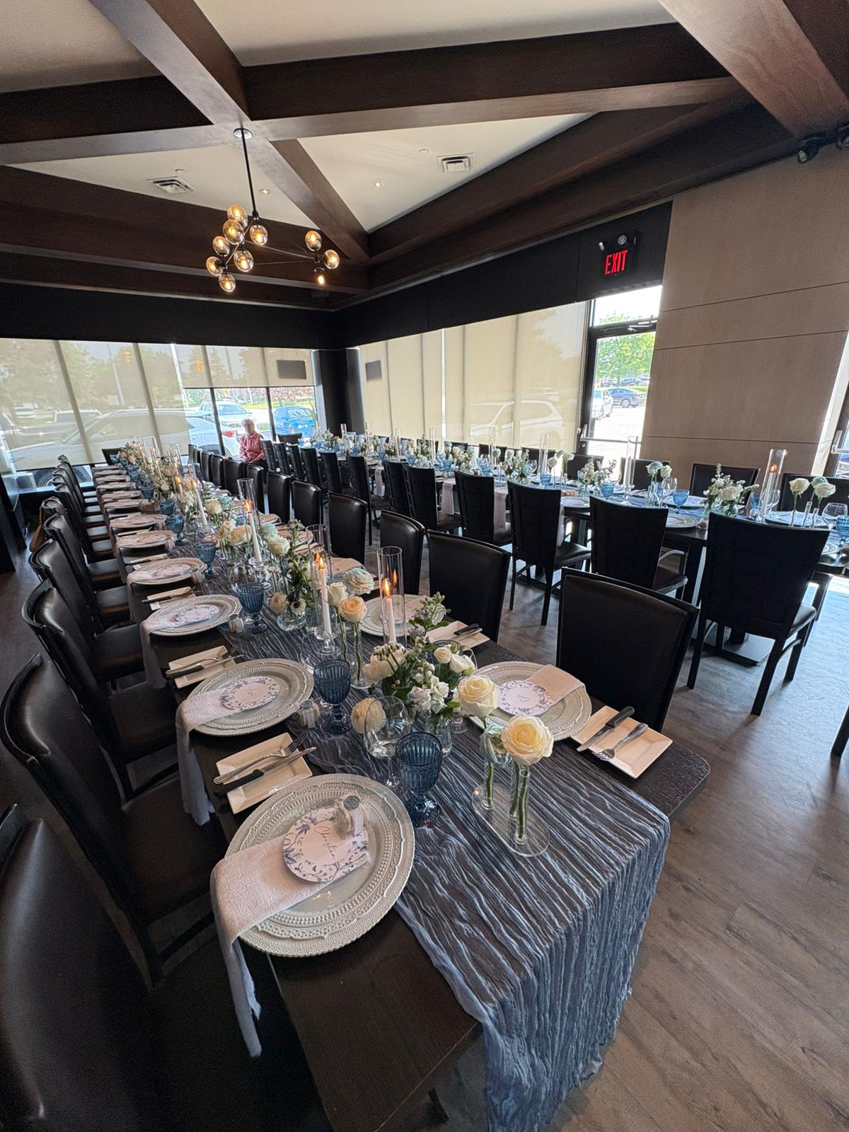 blue charger plate napkin glassware rent toronto