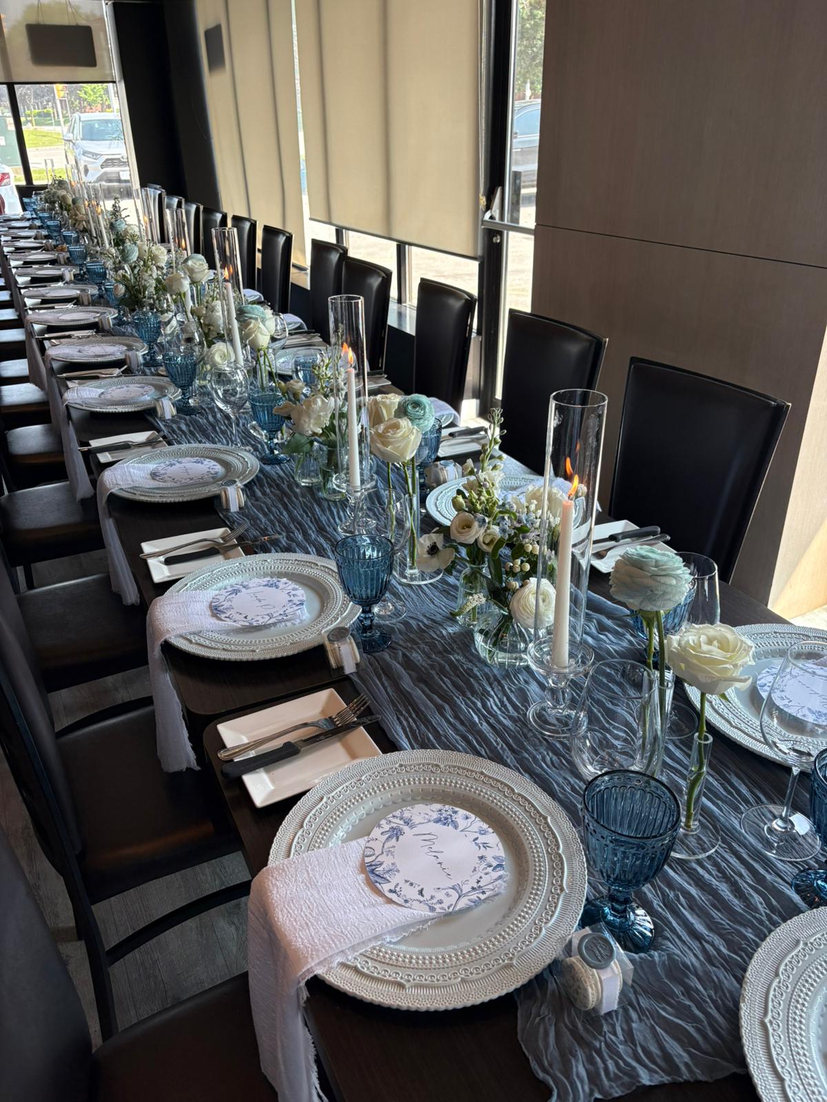 blue charger plate napkin glassware rent toronto