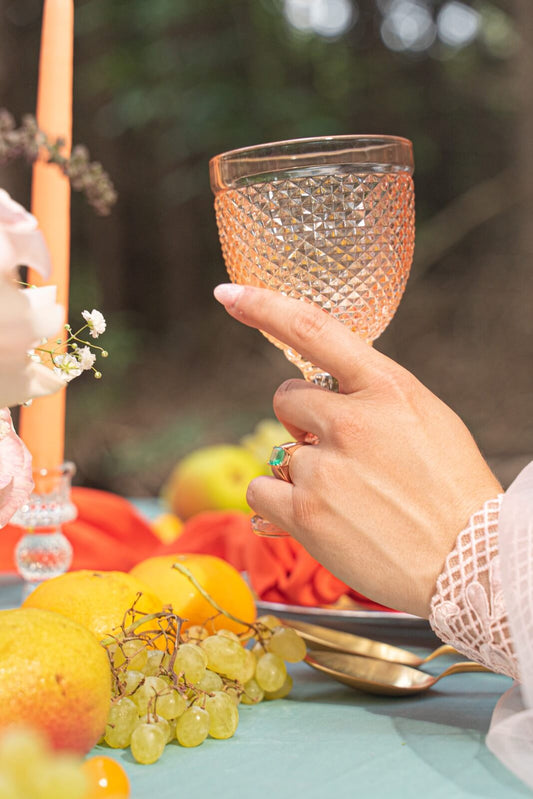 Peach stud goblet rental in vaughan Mississauga toronto for weddings, bridal shower and special events