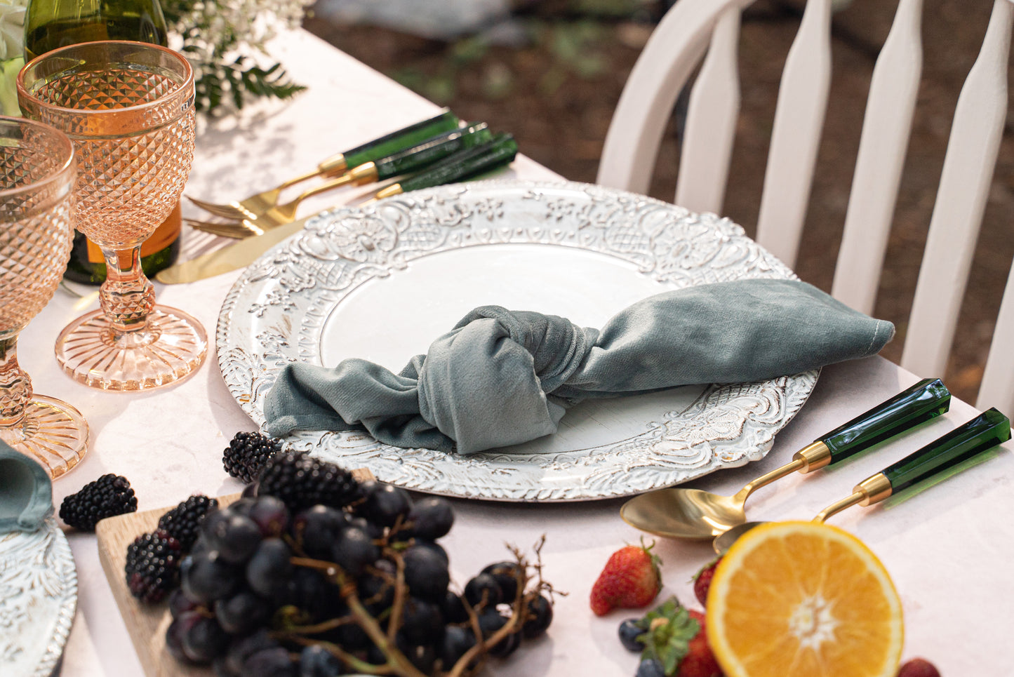 Sage green velvet napkin rent in Vaughan for any event
