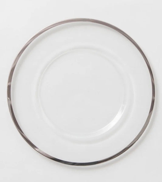 Silver Rim Glass charger plate for special event rent in Vaughan
