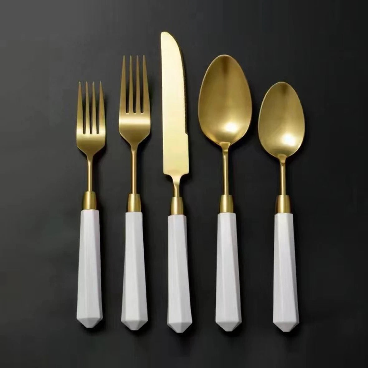 GOLD Flatware Set With WHITE Handles