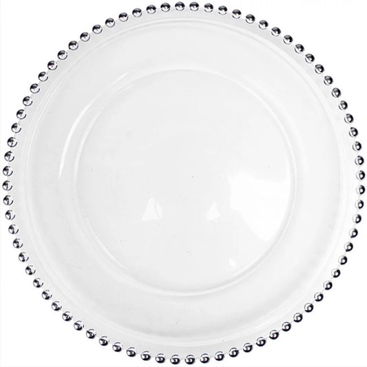 silver beaded glass charger plate for special event rent in Vaughan 